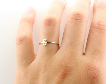 Initial Gold Ring, 14K Gold Initial Ring, Stackable Initial/Letter Ring, Personalized Initial Jewelry, Personalized Gift for New Mom