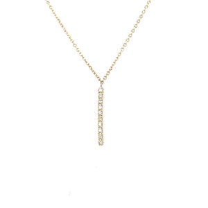 14K Gold Diamond Pave Vertical Bar Necklace, Diamond Pendant Necklace, Layering Diamond Necklace, Diamond Bar Necklace, Gift for Her