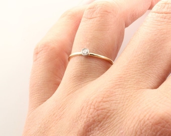 Diamond Bezel Ring, 14K Gold Petite Diamond Bezel Ring, Dainty Diamond Ring, Stackable Ring, Thin Gold Ring, Simple Gold Diamond Ring