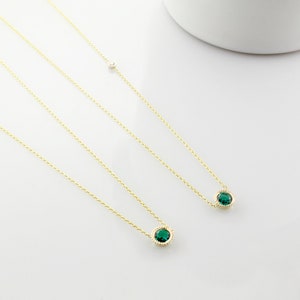 Emerald Necklace, 14K Gold Emerald Bezel Necklace, Delicate Birthstone Necklace, Birthstone Jewelry, May Birthstone, Gift for her image 5