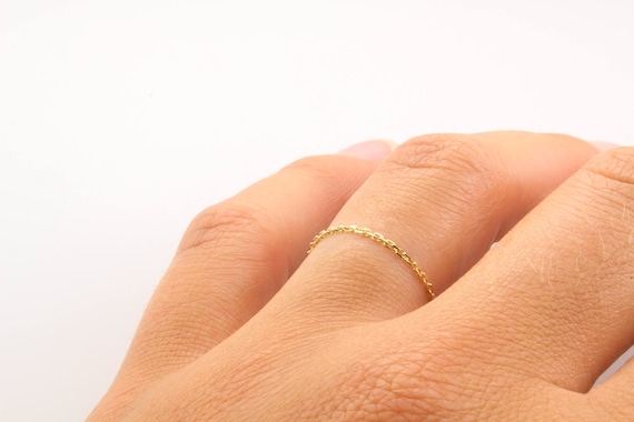 Thick Gold Chain Ring / Handmade Chain Ring 14K White Gold / 7 3/4 US/CA