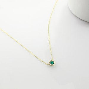 Emerald Necklace, 14K Gold Emerald Bezel Necklace, Delicate Birthstone Necklace, Birthstone Jewelry, May Birthstone, Gift for her image 4