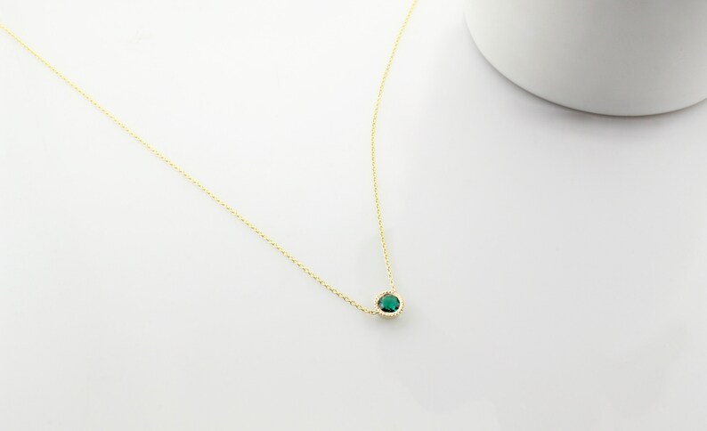 Emerald Necklace, 14K Gold Emerald Bezel Necklace, Delicate Birthstone Necklace, Birthstone Jewelry, May Birthstone, Gift for her image 4
