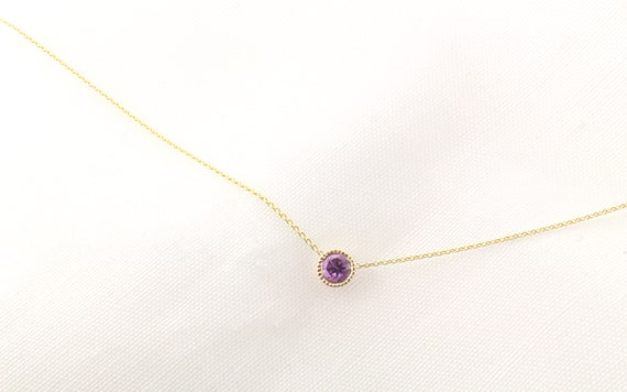 14k Yellow Gold 7mm Purple Amethyst Bezel Pendant Charm Necklace Slide Chain Gemstone Fine Jewelry Gifts For Women For Her