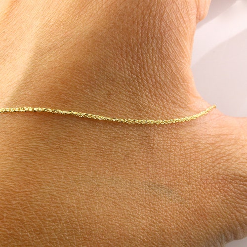 14K Solid Gold Delicate Anklet 14K Gold Chain Anklet Etsy