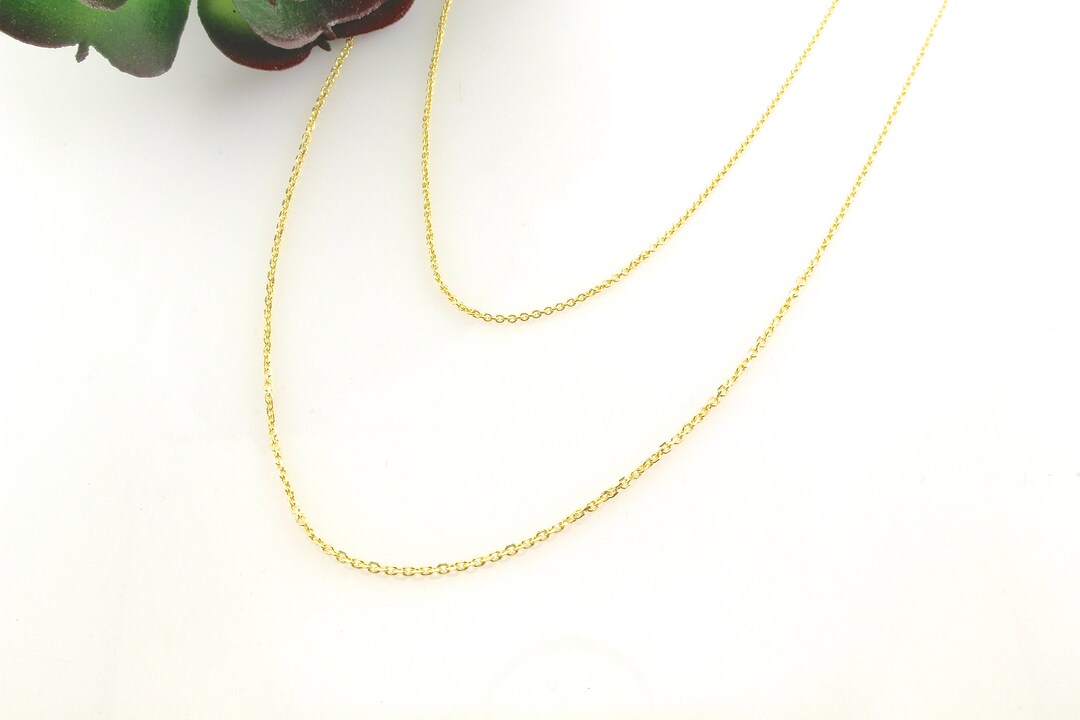 14K Gold Double Strand Necklace, Two Strand Gold Chain Layering