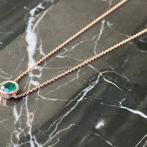 Emerald Necklace, 14K Gold Emerald Bezel Necklace, Delicate Birthstone Necklace, Birthstone Jewelry, May Birthstone, Gift for her image 7