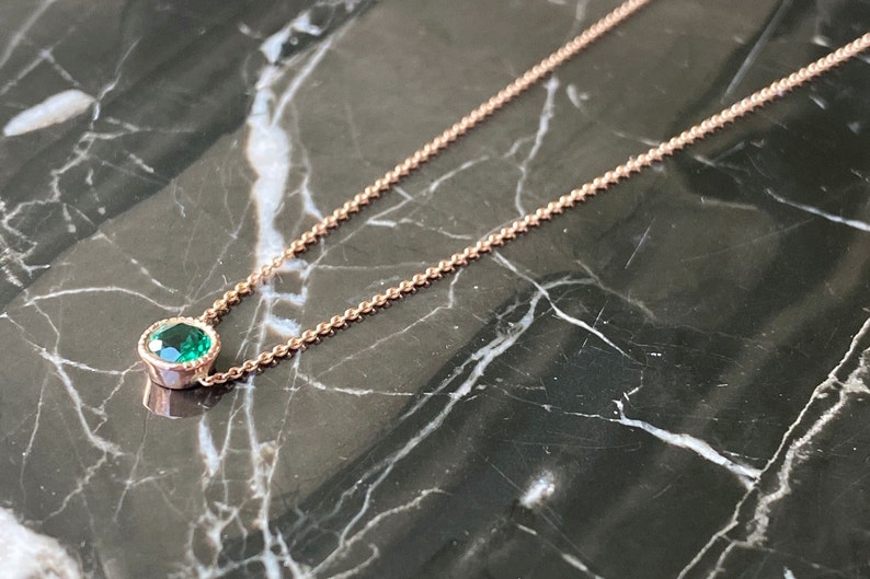 Emerald Necklace, 14K Gold Emerald Bezel Necklace, Delicate Birthstone Necklace, Birthstone Jewelry, May Birthstone, Gift for her image 7