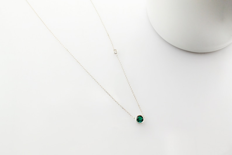 Emerald & Diamond Bezel Necklace 14K Gold Emerald Bezel Etsy