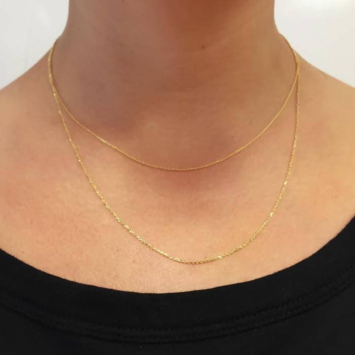 14K Fine Gold Double Strand Necklace Layered Necklace Etsy