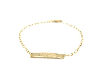 14K Gold Paperclip Chain ID Bracelet: Personalized Name Engraved