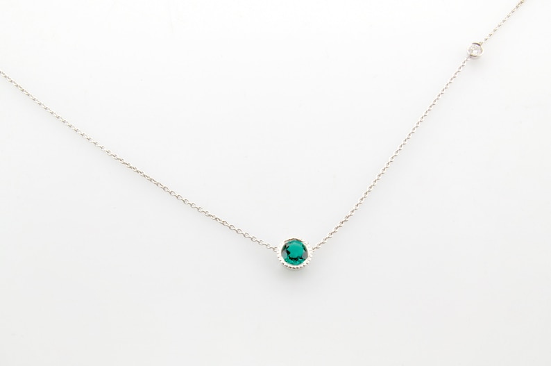 Emerald & Diamond Bezel Necklace 14K Gold Emerald Bezel Etsy