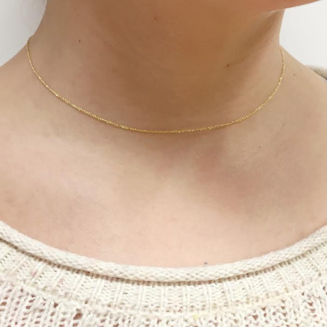 14K Fine Gold Sparkle Chain Necklace, Choker Styling, Adjustable Length