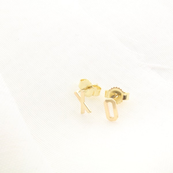 14K Gold "XO" Hugs & Kisses Earrings, Letter Stud Earrings, 14K Gold Initial Earrings, X O Studs, Mother's Day Gift