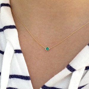 Emerald Necklace, 14K Gold Emerald Bezel Necklace, Delicate Birthstone Necklace, Birthstone Jewelry, May Birthstone, Gift for her image 6