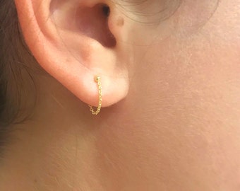 14K Gold Ball Chain Earrings: Dainty Front to Back Chain Earring