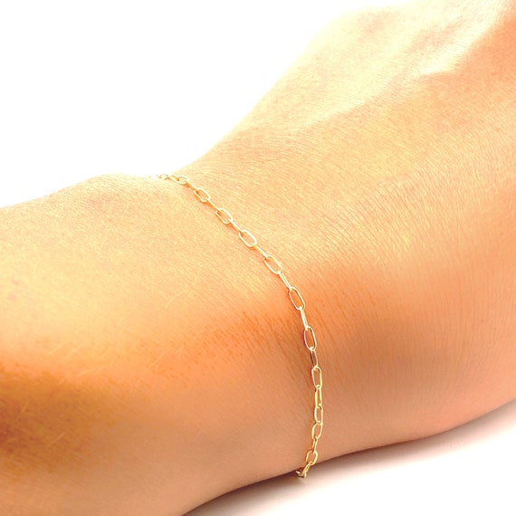 Paper Clip Chain Bracelet 14K Yellow Gold / Mini