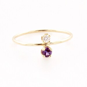 Alexandrite Diamond Ring, Diamond Ring, 14K Gold Ring, Stacking Ring, Birthstone Ring, Two Stone Ring, Personalized Gemstone Ring for Her