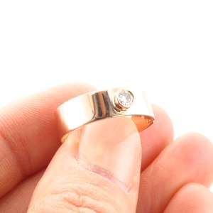 Diamond Bezel Cigar Ring, 14K Gold Diamond Cigar Band, Wedding/Engagement Ring, Stackable 14K Gold Wide Band, Everyday Diamond Bezel Ring