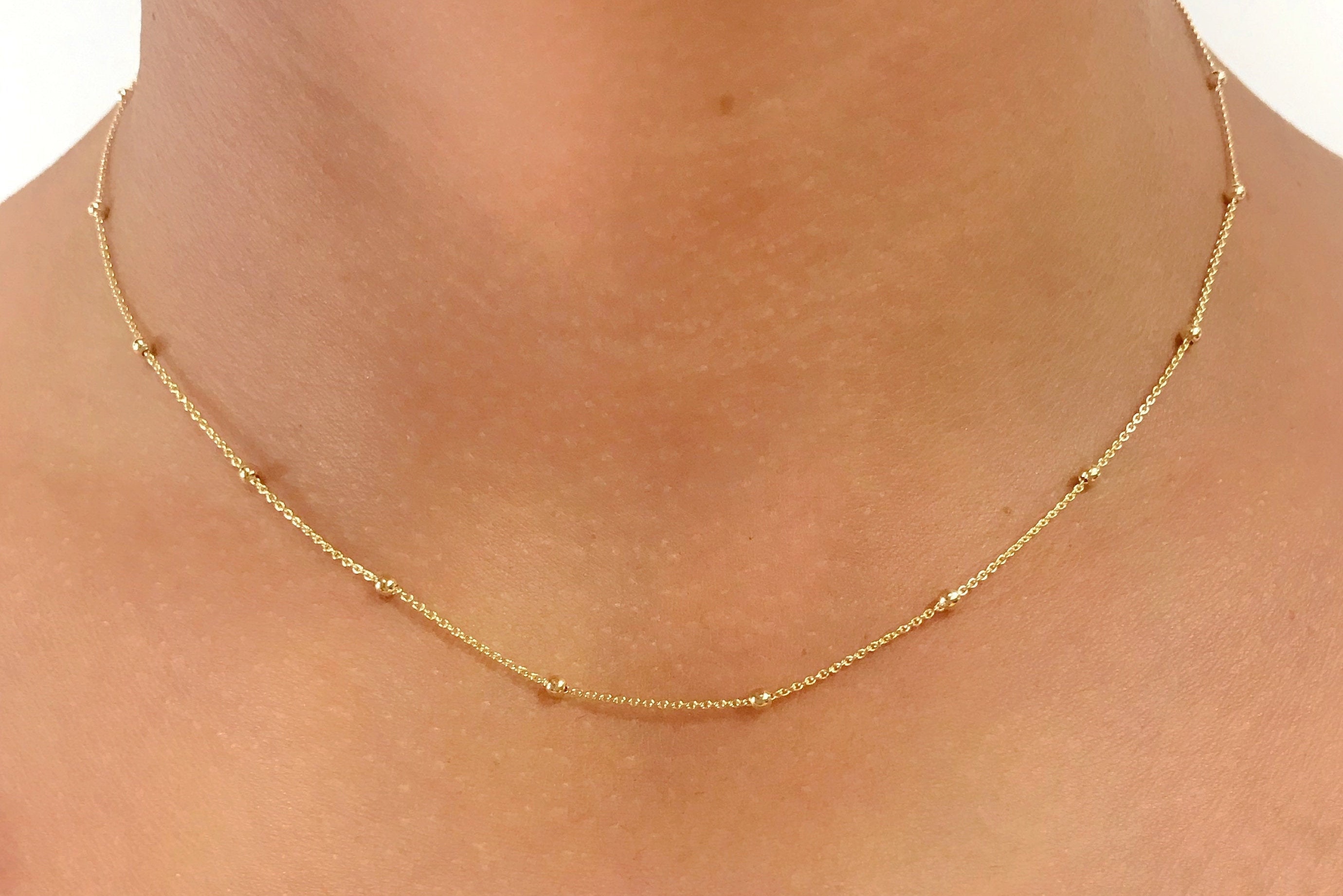 14K Gold Necklace, Pettie Carabiner Links Adjustable Necklace