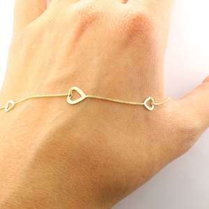 14K Fine Gold Multi Heart Anklet, Adjustable 9/10&quot; Length, Summer Jewelry, Body Jewelry, 14K Yellow Gold Multi Heart Ankle Bracelet