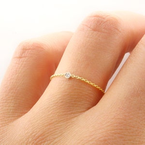Diamond Bezel Chain Ring, Diamond Chain Ring, 14K Gold Chain Ring, Minimalist Jewelry, Dainty Ring, Gift for Her, BrookeMicheleDesigns