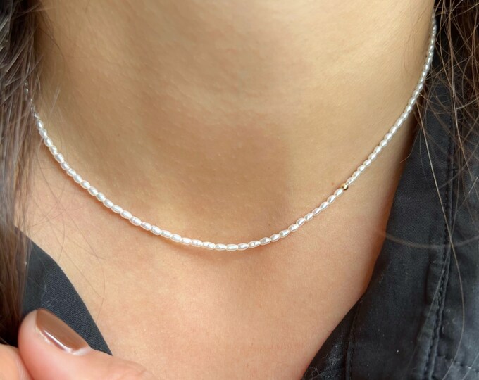 Natural Freshwater Seed Pearl Necklace 14K Gold Pearl Necklace 