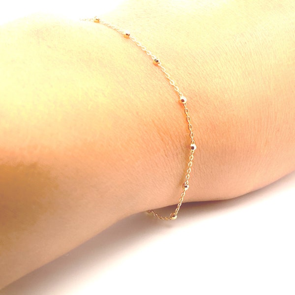 14K Fine Gold Ball & Chain Bracelet, Faceted Ball Chain, 14K Gold Bracelet, Dainty Gold Bracelet, Stacking Bracelet, Everyday Gold Bracelet