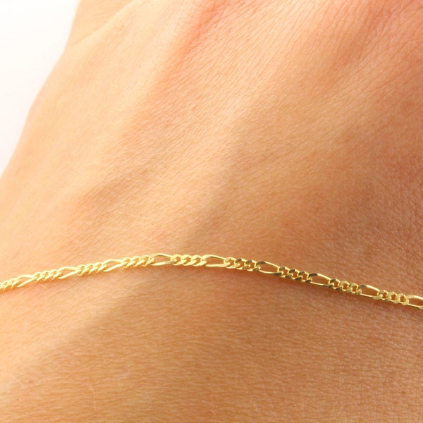 14K Fine Gold Figaro Anklet, Adjustable 9/10" Length, Summer Jewelry, Body Jewelry, Delicate, Anklet, Solid Gold, BrookeMicheleDesigns