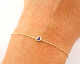 14K Gold Blue Sapphire Bezel Bracelet: September Birthstone