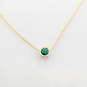 Emerald Necklace, 14K Gold Emerald Bezel Necklace, Delicate Birthstone Necklace, Birthstone Jewelry, May Birthstone, Gift for her image 3