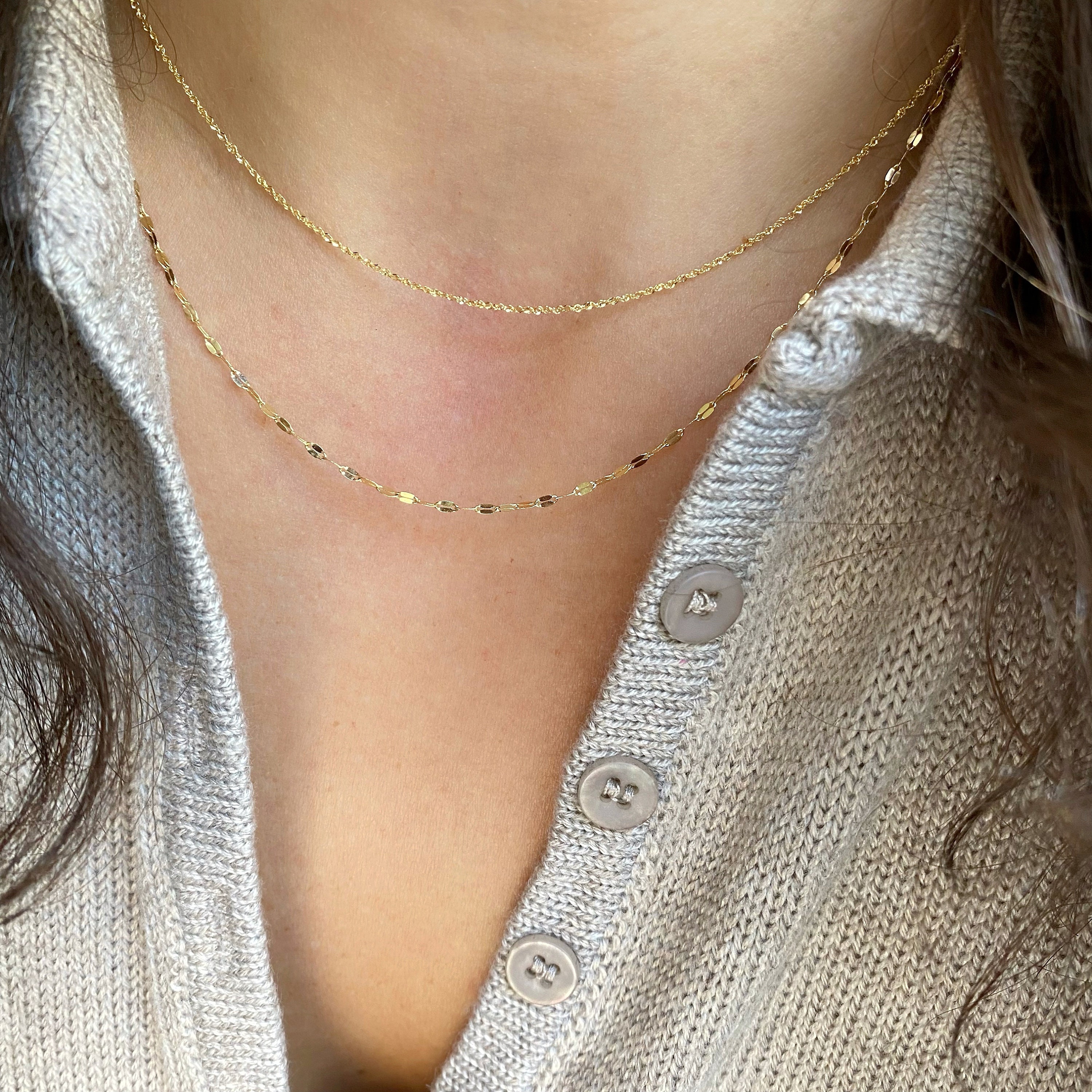 Collar de cadena brillo fino de 14 quilates estilo - Etsy México