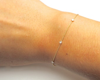 14K Diamonds by the Yard Bracelet, Classic Diamond Bezel Bracelet, 14K Gold Delicate Diamond Bracelet, Stackable Diamond Bracelet, Gift