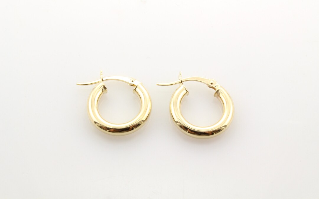14K Gold Mini Puff Hoop Earrings, 14K Gold Thick Hoop Earrings, Small