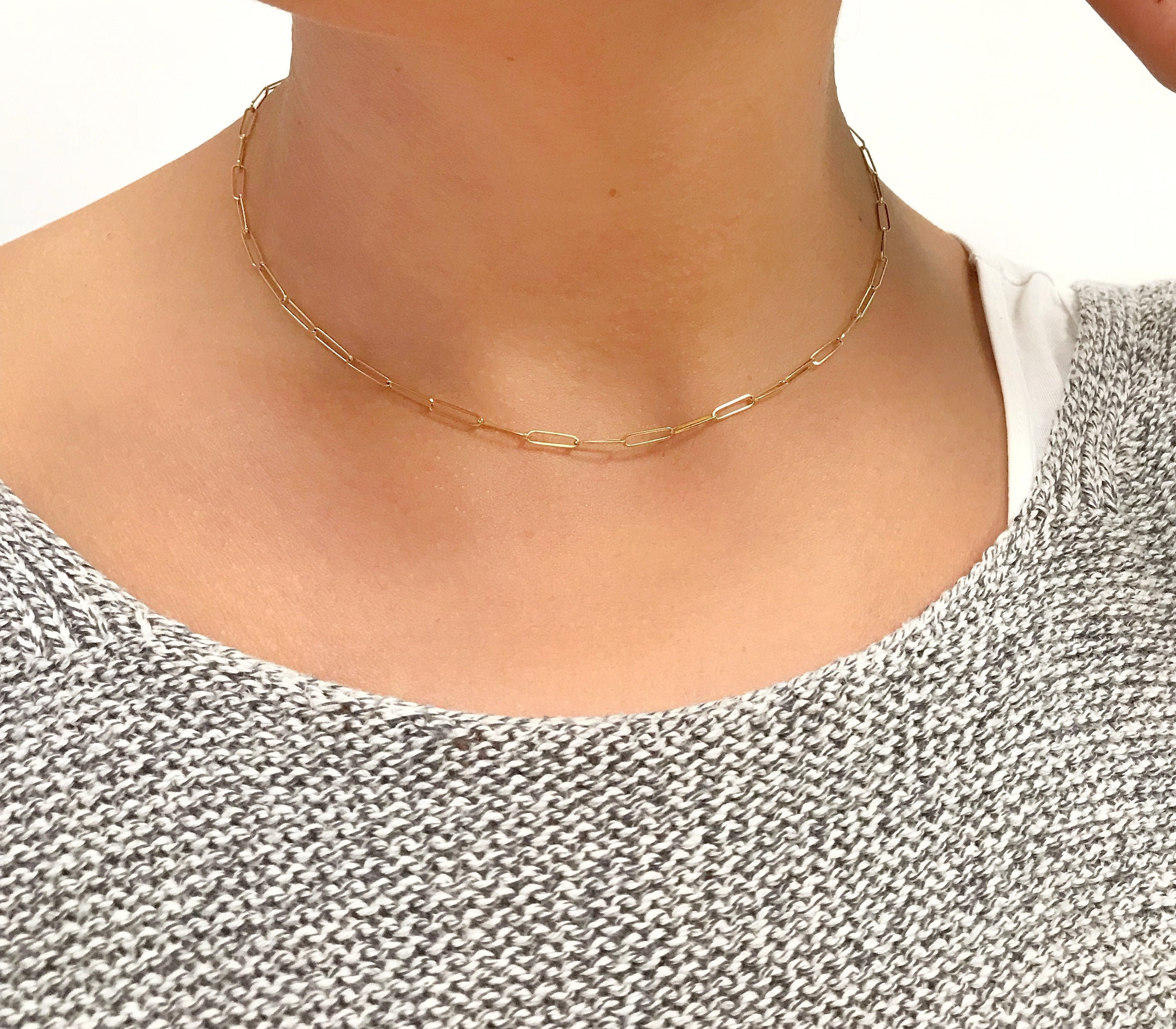 Paperclip 'M' Chain Necklace 14K Gold