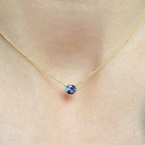 14K Gold Alexandrite Necklace: June Birthstone Solitaire Pendant