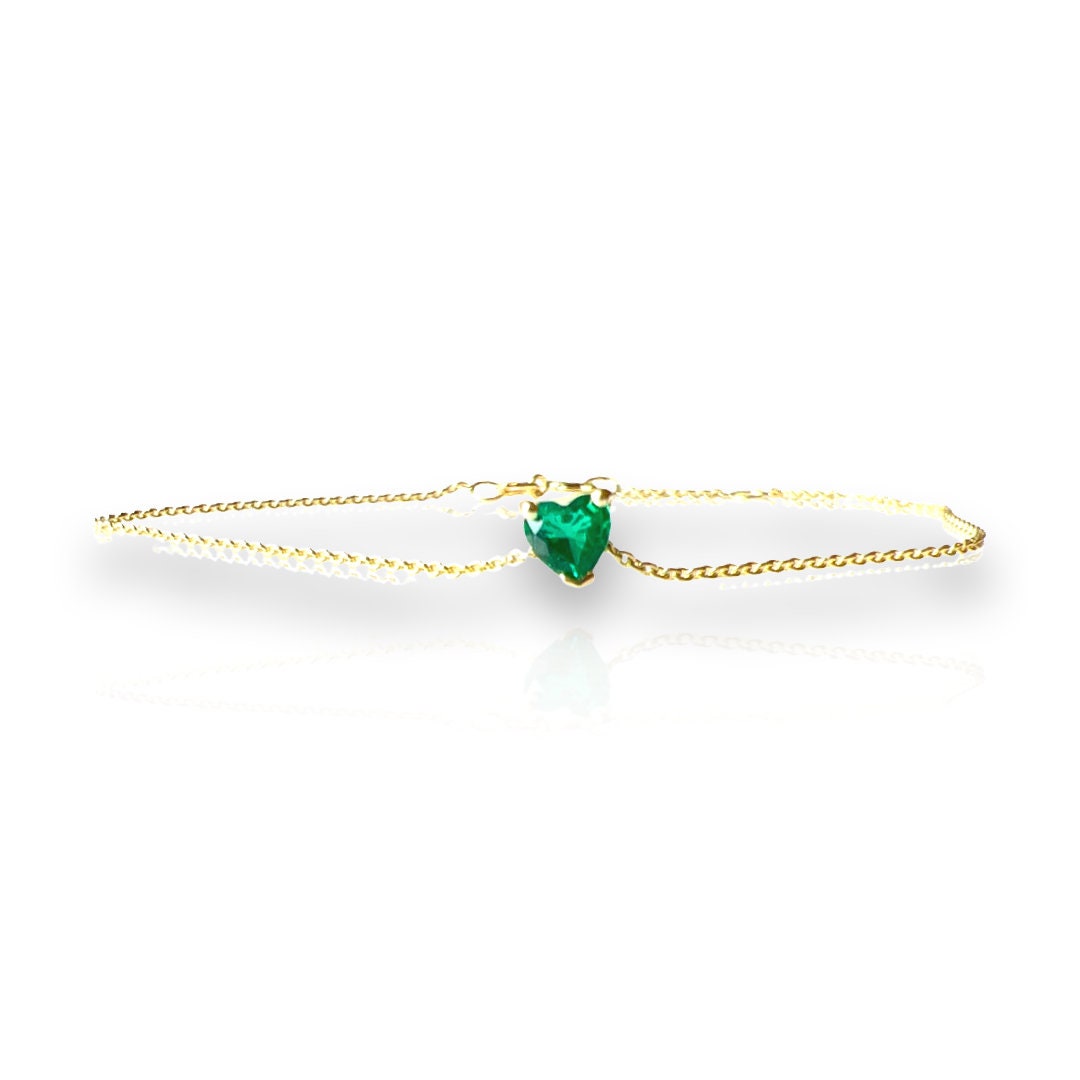14K Gold Emerald Heart Bracelet: Dainty May Birthstone Jewelry - Etsy