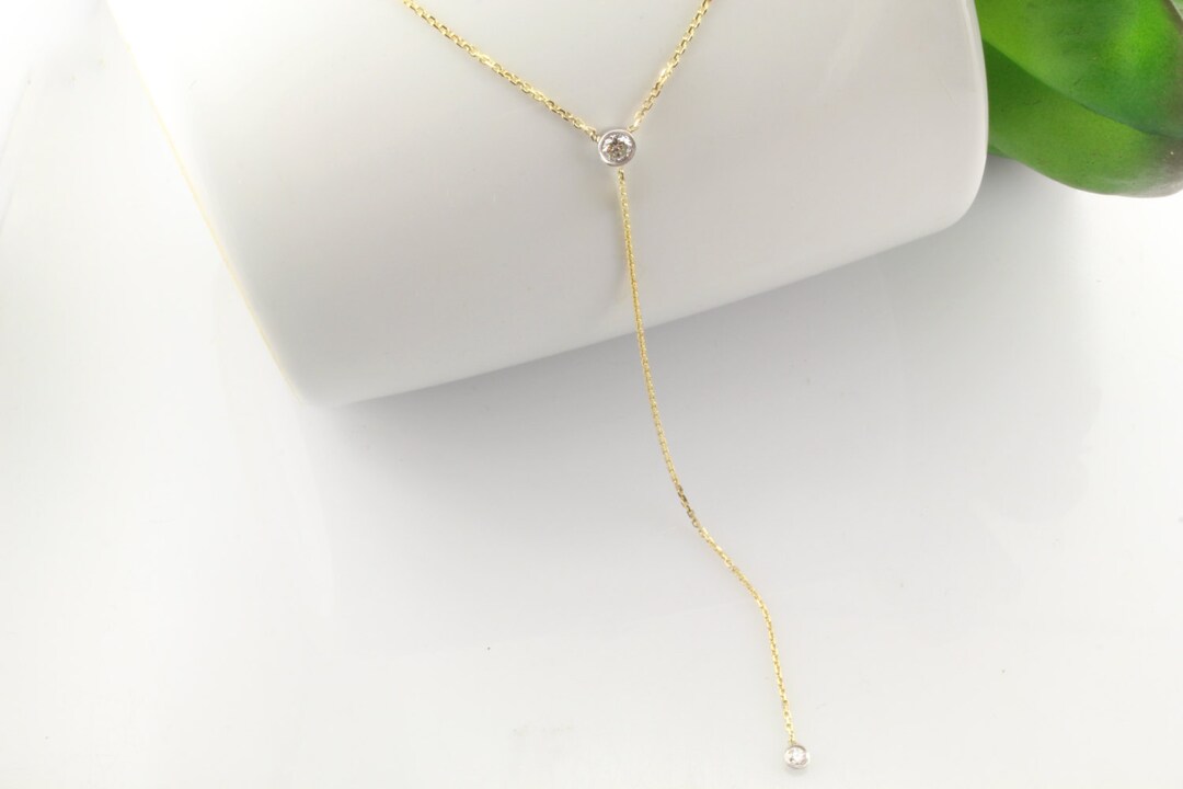 Diamond Lariat Necklace 14k Gold Classic Diamond Y Necklace Lariat