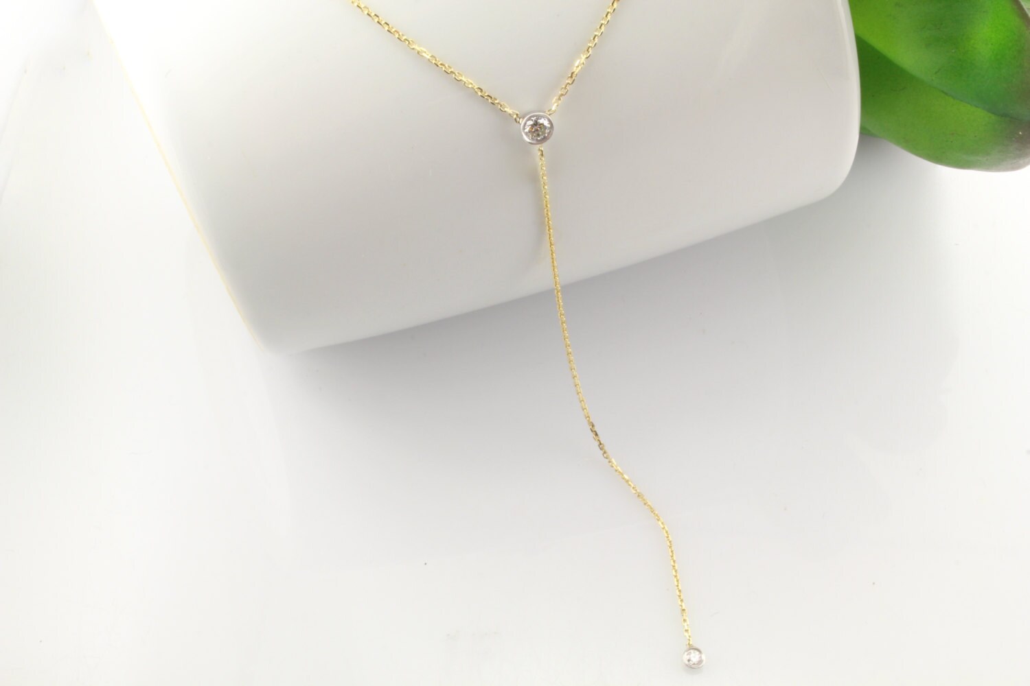 Diamond Lariat Necklace 14K Gold Classic Diamond Y Necklace Etsy