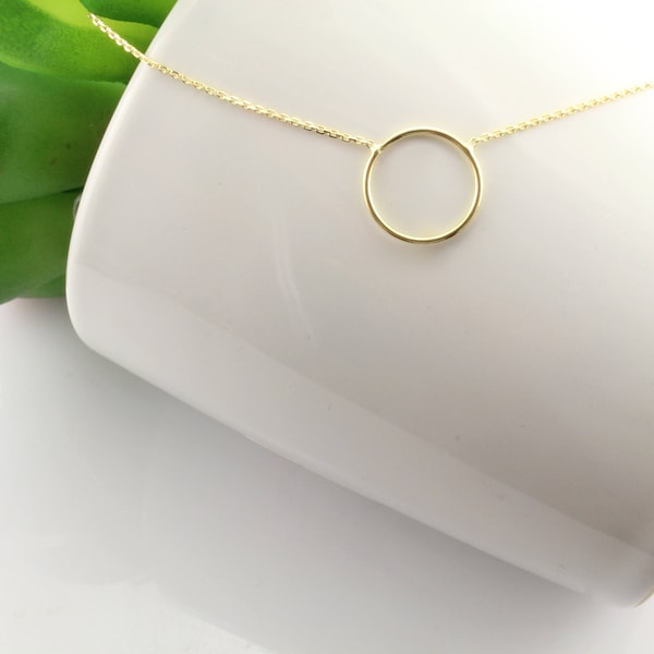 14k Gold Circle Necklace Etsy