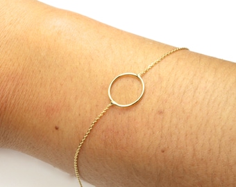 14k Gold Circle Bracelet, 7/7.5” Length, Everyday Gold Circle Bracelet, Dainty 14K Gold Open Circle Stacking Bracelet,  Mother's Day Gift