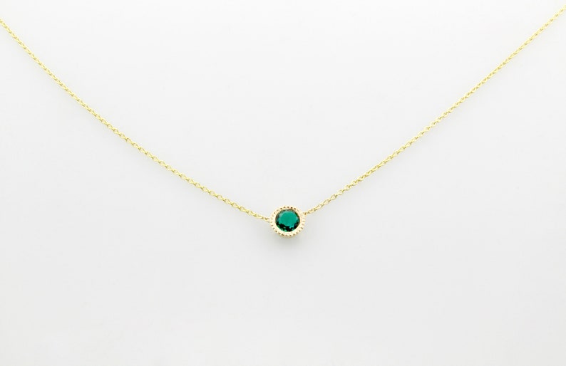 Emerald Necklace, 14K Gold Emerald Bezel Necklace, Delicate Birthstone Necklace, Birthstone Jewelry, May Birthstone, Gift for her image 1