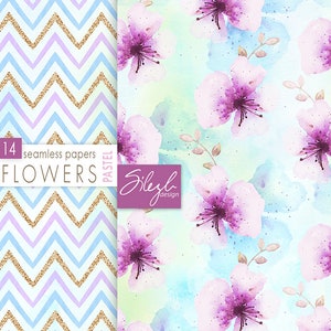 Digital Watercolor Floral Paper, Pastel Flowers Digital Paper, Watercolor Floral Seamless Pattern, Flowers Collage Sheets, Printable Paper image 3