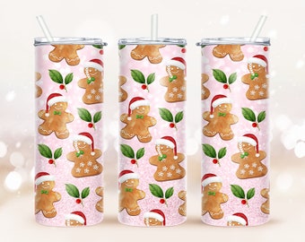 Pink Christmas Tumbler PNG, Gingerbread 20oz Skinny Wrap,  Sweets Sublimation Seamless Design, Cookies Tumbler Sublimation Holiday,Xmas Gift