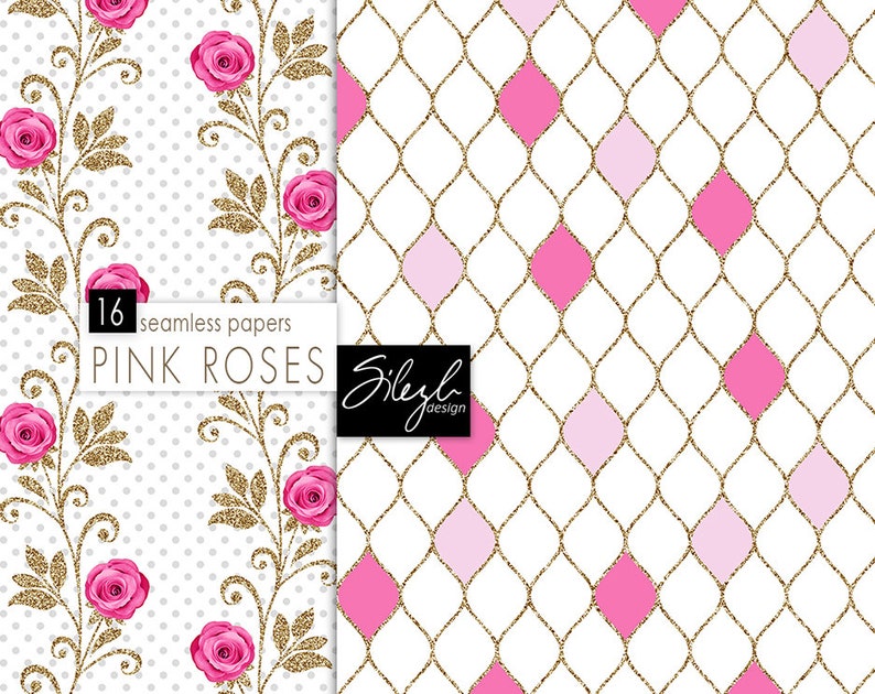 Floral Digital Paper Pink Roses Seamless Paper Pack Digital - Etsy