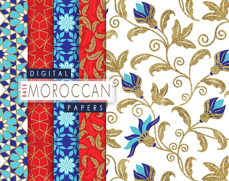 Digital Moroccan Papers II, Moroccan Mosaic Seamless Pattern, Geometric Digital Paper, Ethnic Seamless Digital Paper, Oriental Backgrounds image 1