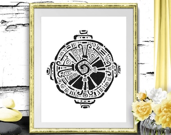 Printable Art Wall Decor Hunab Ku Mayan Symbol, Hunab Ku Poster Art, Hand Drawn Wall Decor God of the Mayas, Digital Art Print, Sole God