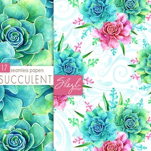 Digital Cactus Paper, Watercolor Succulent Papers, Seamless Cactus ...