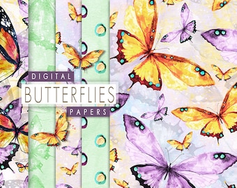 Seamless Butterflies Papers,  Watercolor Butterfly Paper, Butterfly Pastel Flowers Collage Sheet, Hand Painted Paper, Seamless Pattern