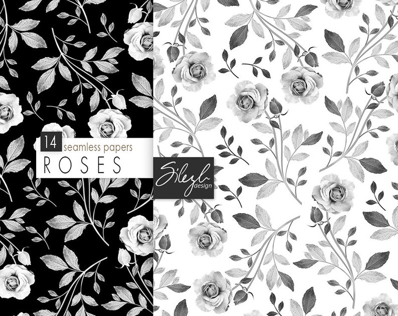 Seamless Floral Digital Paper Shabby Chic Black and White - Etsy